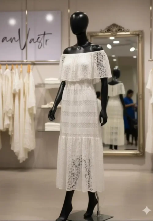 Ivory Grace Off-Shoulder Lace Dress