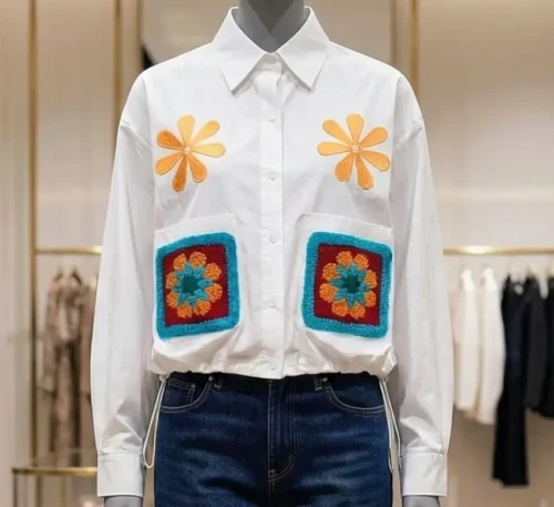 Floral Crochet Pocket Shirt