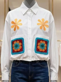 Floral Crochet Pocket Shirt